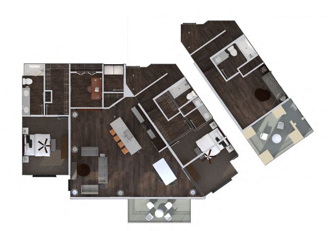 Floor plan for 2 beds, 3 baths, 1932 sqft